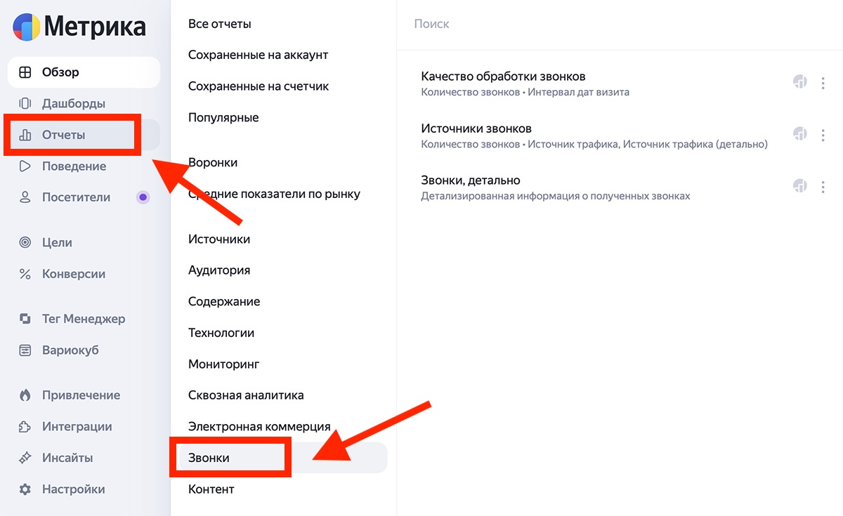 отчет звонки яндекс метрика